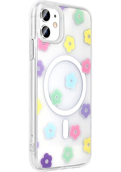 iPhone 11 Kılıf M-Safe Şarj Özellikli Şeffaf Zore Folk Sert Kapak - Çilek fırsatları