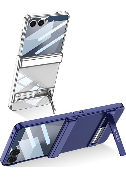 Galaxy Z Flip 7 Kılıf Kamera Korumalı Şeffaf Tasarımlı Zore LEGO Standlı Kapak - Gümüş