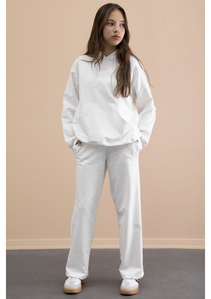 Ekru Kız Çocuk Taş Detaylı 2li Takım 21181