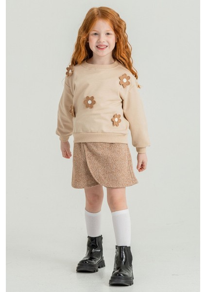 Kahverengi Kız Çocuk Papatya Işlemeli 2'li Takım 21530 modelleri