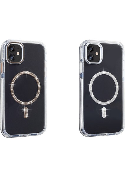 iPhone 11 Kılıf Taşlı Tasarım M-Safe Şarj Özellikli Zore Koment Silikon Kapak - Gold