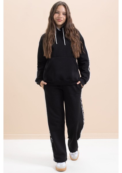 Siyah Kız Çocuk Şardonlu Dantel Detaylı 3 Iplik Takım 21503