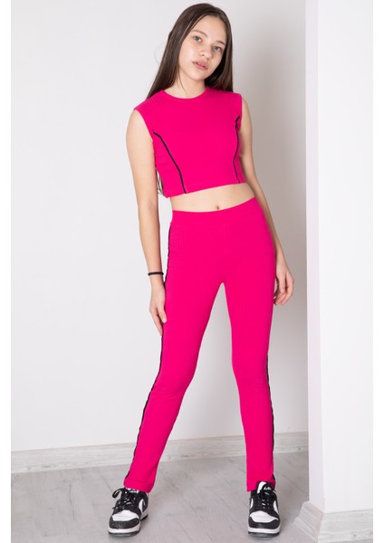 Fuşya Kız Çocuk Tatylı Croplu 2'li Takım 20244