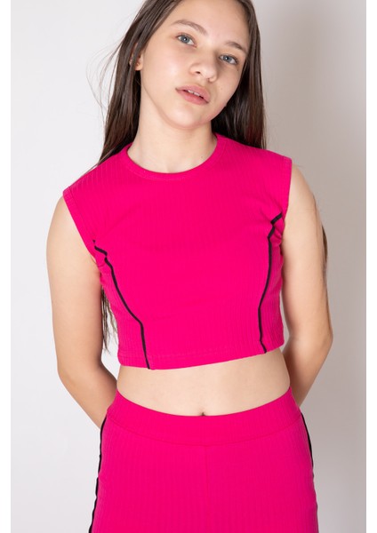 Fuşya Kız Çocuk Tatylı Croplu 2'li Takım 20244 modelleri