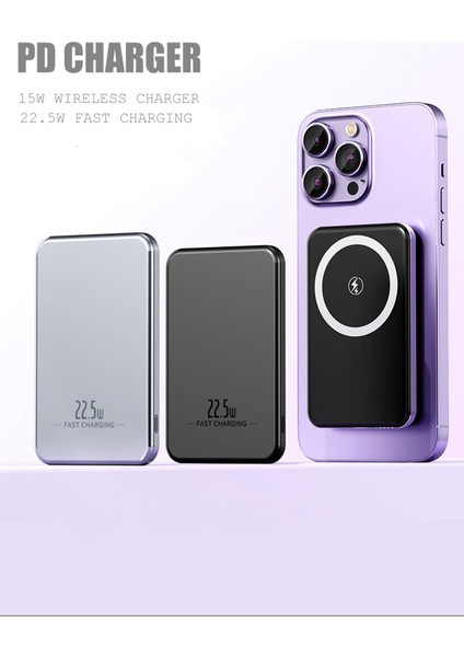 iPhone 12 13 14 15 16 Uyumlu 15W Hızlı Şarj Magsafe Powerbank 5000 Mah Kablosuz Mıknatıslı