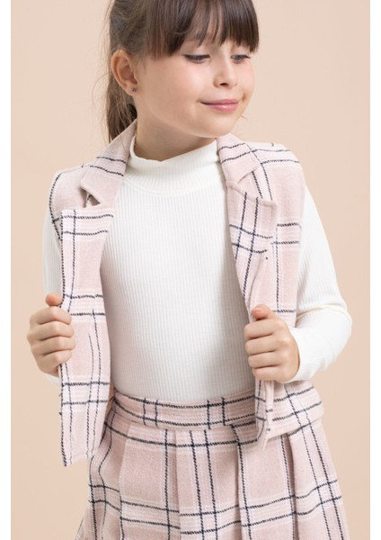 Pembe Ekose Desenli Düğme Detaylı Ceketli Kız Çocuk 2'li Takım 21540 fiyatları
