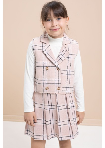 Pembe Ekose Desenli Düğme Detaylı Ceketli Kız Çocuk 2'li Takım 21540 fırsatları