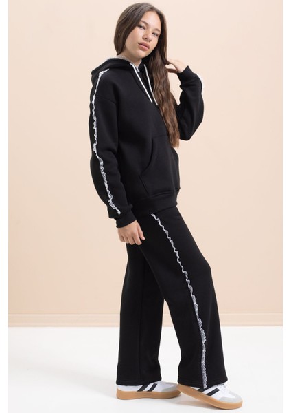 Siyah Kız Çocuk Şardonlu Dantel Detaylı 3 Iplik Takım 21503 modelleri