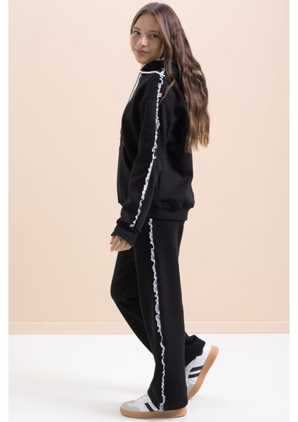 Siyah Kız Çocuk Şardonlu Dantel Detaylı 3 Iplik Takım 21503 fırsatları