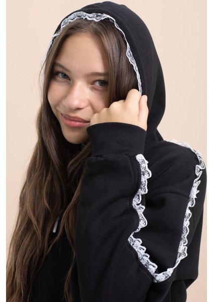 Siyah Kız Çocuk Şardonlu Dantel Detaylı 3 Iplik Takım 21503 indirimleri