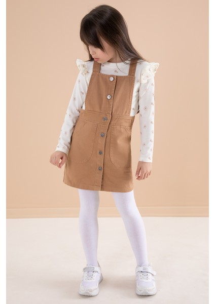 Kahve Çiçek Desenli Badili 2li Kız Çocuk Salopet Takım 20181 fiyatları