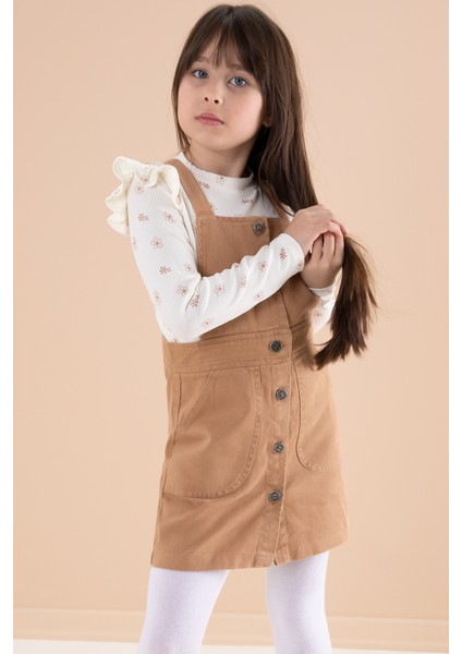 Kahve Çiçek Desenli Badili 2li Kız Çocuk Salopet Takım 20181 modelleri