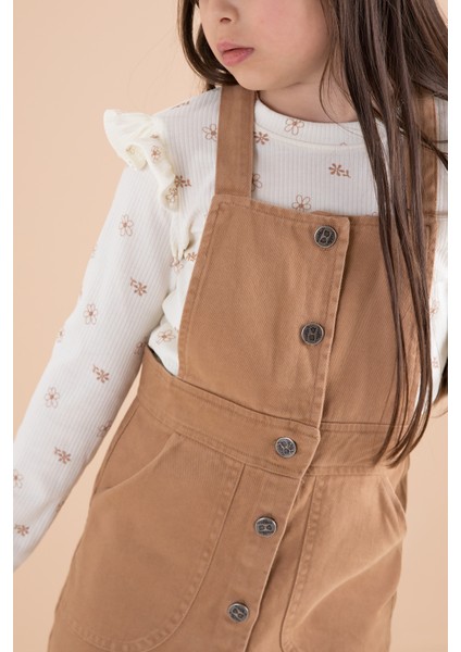 Kahve Çiçek Desenli Badili 2li Kız Çocuk Salopet Takım 20181 indirimleri