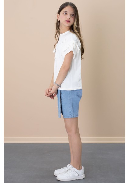 Mavi Jean Şortlu Payetli Kısa Kol Tişörtlü Kız Çocuk 2li Takım 21101 fırsatları