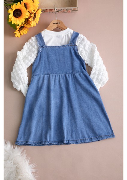 Mavi Göğüs Cepli Salopetli ve Kol Detaylı Badili Kız Çocuk 2li Takım 20511 fırsatları