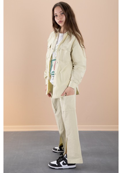 Sarı Kız Çocuk Çiçek Baskılı Gömlekli Jogger Pantolonlu 3lü Takım 20474 fırsatları