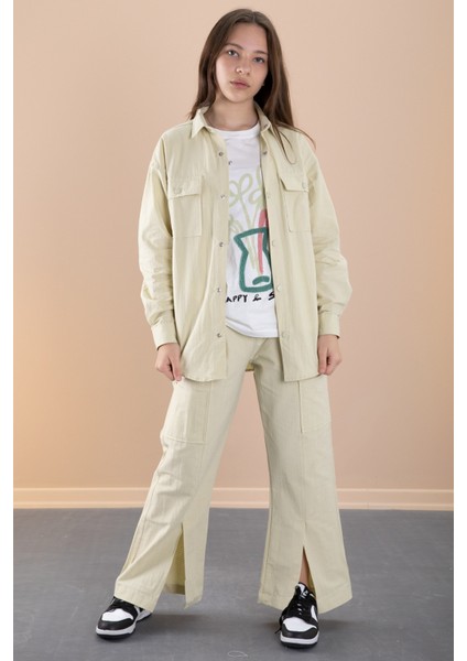 Sarı Kız Çocuk Çiçek Baskılı Gömlekli Jogger Pantolonlu 3lü Takım 20474 indirimleri