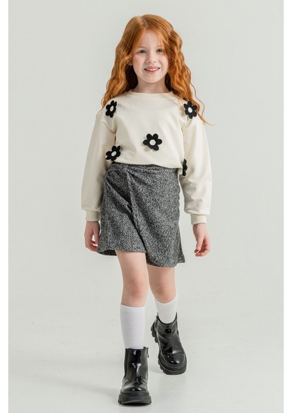 Siyah Kız Çocuk Papatya Işlemeli 2'li Takım 21528