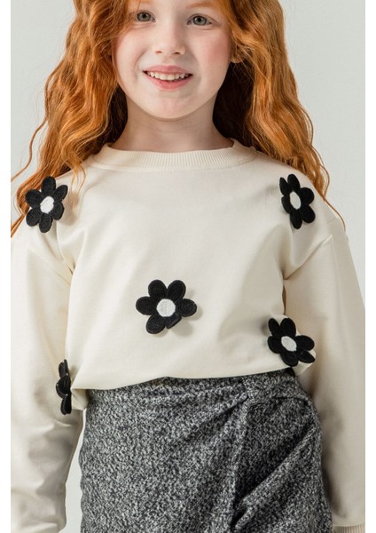 Siyah Kız Çocuk Papatya Işlemeli 2'li Takım 21528 fiyatları