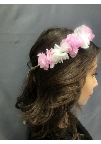 Pembe-Beyaz Lazer Çiçekli Taç