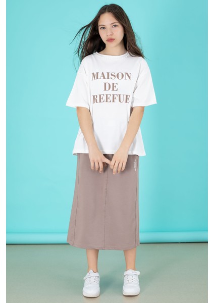 Kahverengi Kız Çocuk Etekli Baskılı Tişörtlü Takım 20507