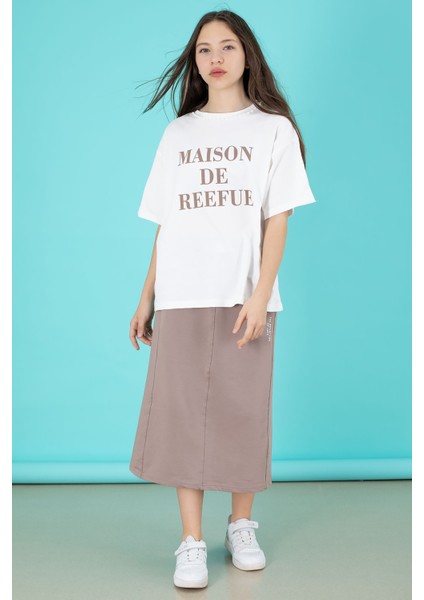 Kahverengi Kız Çocuk Etekli Baskılı Tişörtlü Takım 20507 indirimleri
