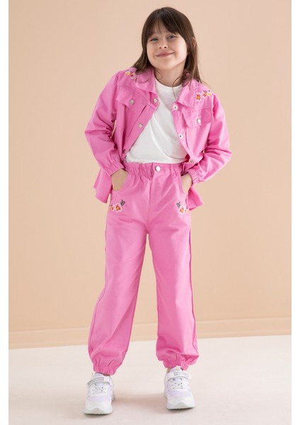 Pembe Nakış Detaylı Gömlekli Pantolonlu Kız Çocuk 3lü Takım 20157 fırsatları