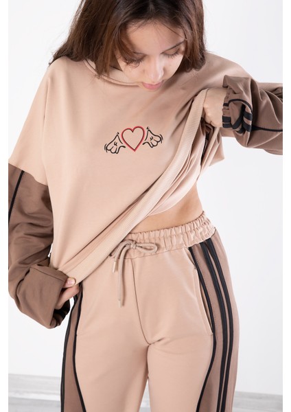 Bej Yanları Çizgili Kız Çocuk 2'li Takım 20101 modelleri