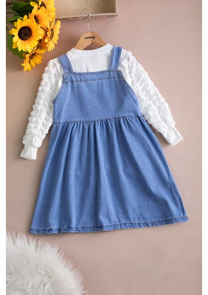 Mavi Fiyonklu Salopetli ve Kol Detaylı Badili Kız Çocuk 2li Takım 20510 fırsatları