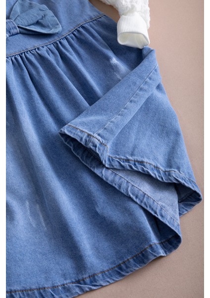 Mavi Fiyonklu Salopetli ve Kol Detaylı Badili Kız Çocuk 2li Takım 20510 indirimleri