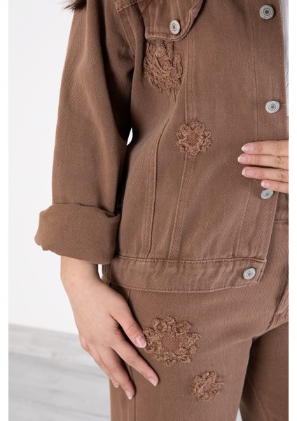 Kahverengi Nakış Detaylı Jean Pantolonlu ve Ceketli Kız Çocuk Takım 20364 indirimleri