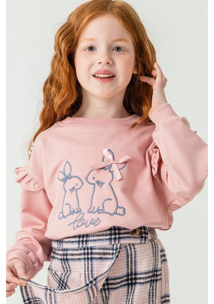 Pembe Kız Çocuk Tavşan Nakışlı Ekose Desenli Şort Etekli 2'li Takım 21537 fiyatları