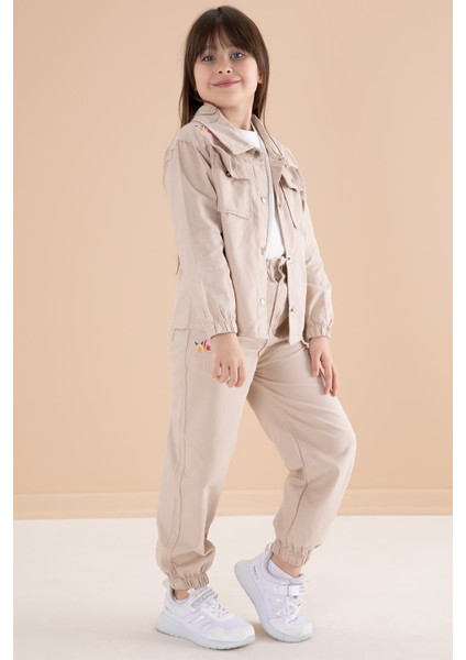 Bej Nakış Detaylı Gömlekli Pantolonlu Kız Çocuk 3lü Takım 20159 indirimleri