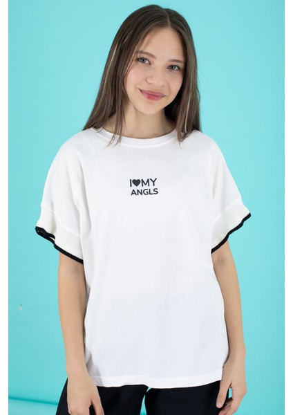 Siyah Yazılı Oversize Tişörtlü Paraşüt Pantolonlu Kız Çocuk Takım 20293 fiyatları