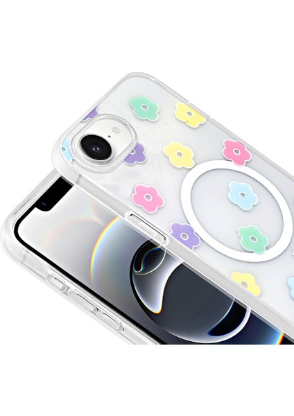 iPhone 16E Kılıf M-Safe Şarj Özellikli Şeffaf Zore Folk Sert Kapak - Kalp