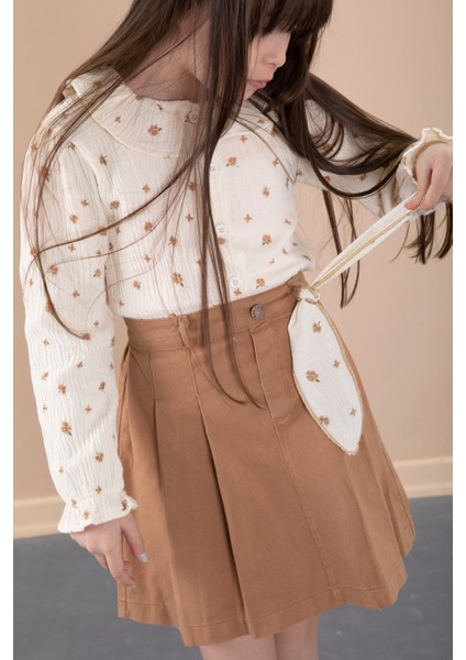 Kahve Çiçek Desenli Müslin Badili Jean Etekli Kız Çocuk Takım 20424 fırsatları