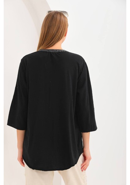 Kadın Keten Oversize Gömlek Hakim Yaka Cep Pul Detay Patlı Kol indirimleri