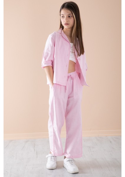 Pembe Yarım Kol Kız Çocuk 3lü Croplu Takım 20325