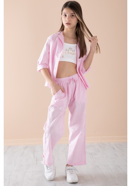 Pembe Yarım Kol Kız Çocuk 3lü Croplu Takım 20325 fırsatları