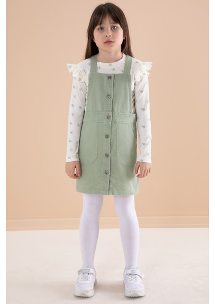 Yeşil Çiçek Desenli Badili 2li Kız Çocuk Salopet Takım 20182 fiyatları