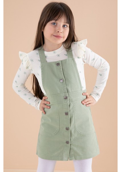 Yeşil Çiçek Desenli Badili 2li Kız Çocuk Salopet Takım 20182 modelleri
