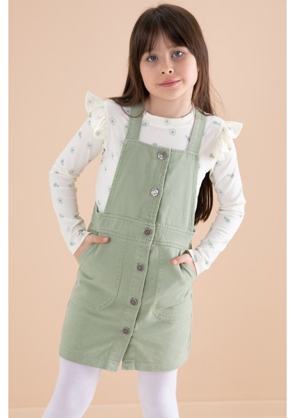 Yeşil Çiçek Desenli Badili 2li Kız Çocuk Salopet Takım 20182 fırsatları