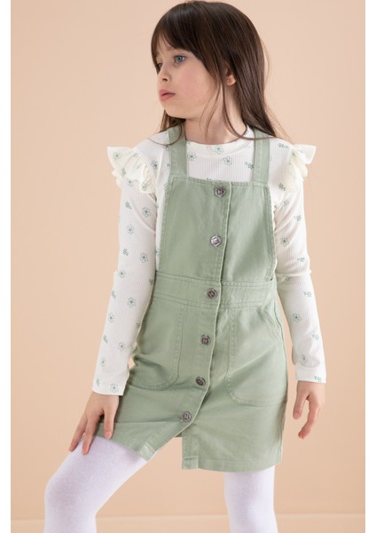 Yeşil Çiçek Desenli Badili 2li Kız Çocuk Salopet Takım 20182 indirimleri