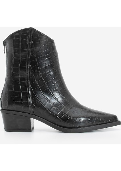 Kadın Sivri Burun Kovboy Dikiş Detaylı Western Bot Vildo Siyah Croco modelleri