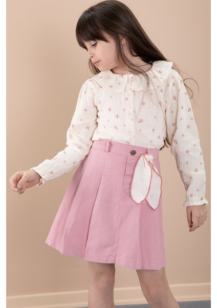 Pembe Çiçek Desenli Müslin Badili Jean Etekli Kız Çocuk Takım 20426