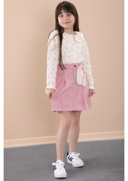 Pembe Çiçek Desenli Müslin Badili Jean Etekli Kız Çocuk Takım 20426 fiyatları