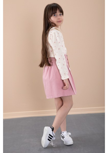 Pembe Çiçek Desenli Müslin Badili Jean Etekli Kız Çocuk Takım 20426 modelleri