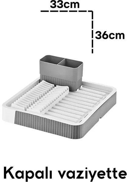 Açılır Kapanır Sürgülü Bulaşık Kurutma Sepeti Tabaklık Çatal Kaşık Su Tahliyeli Bulaşıklık – Antrasit Gri modelleri