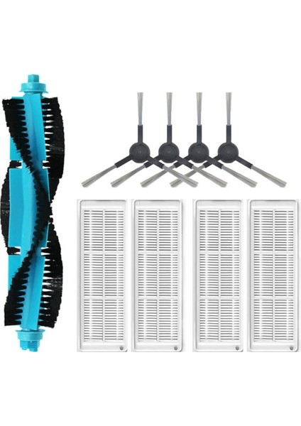 Viomi V2 Max Uyumlu 1 Adet Mavi Ana Fırça 4 Adet Filtre 4 Adet Siyah Yan Fırça