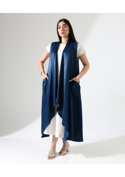 Saten Büyük Beden Şal Yaka Uzun Yelek fiyatları